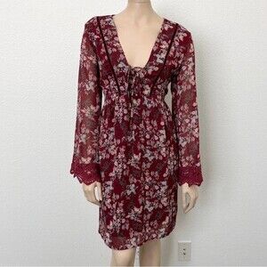 Long sleeve burgundy floral Juliet dress size medium